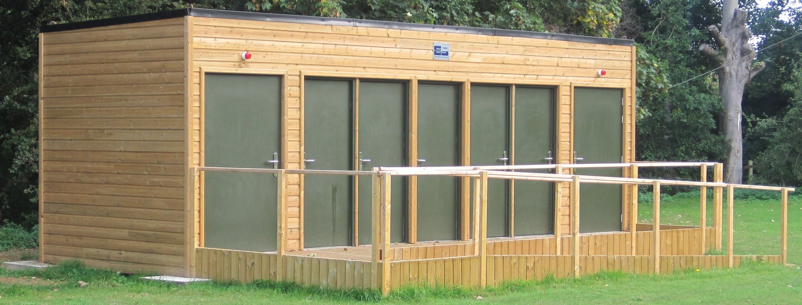 Timber-clad modular campsite shower and washroom block